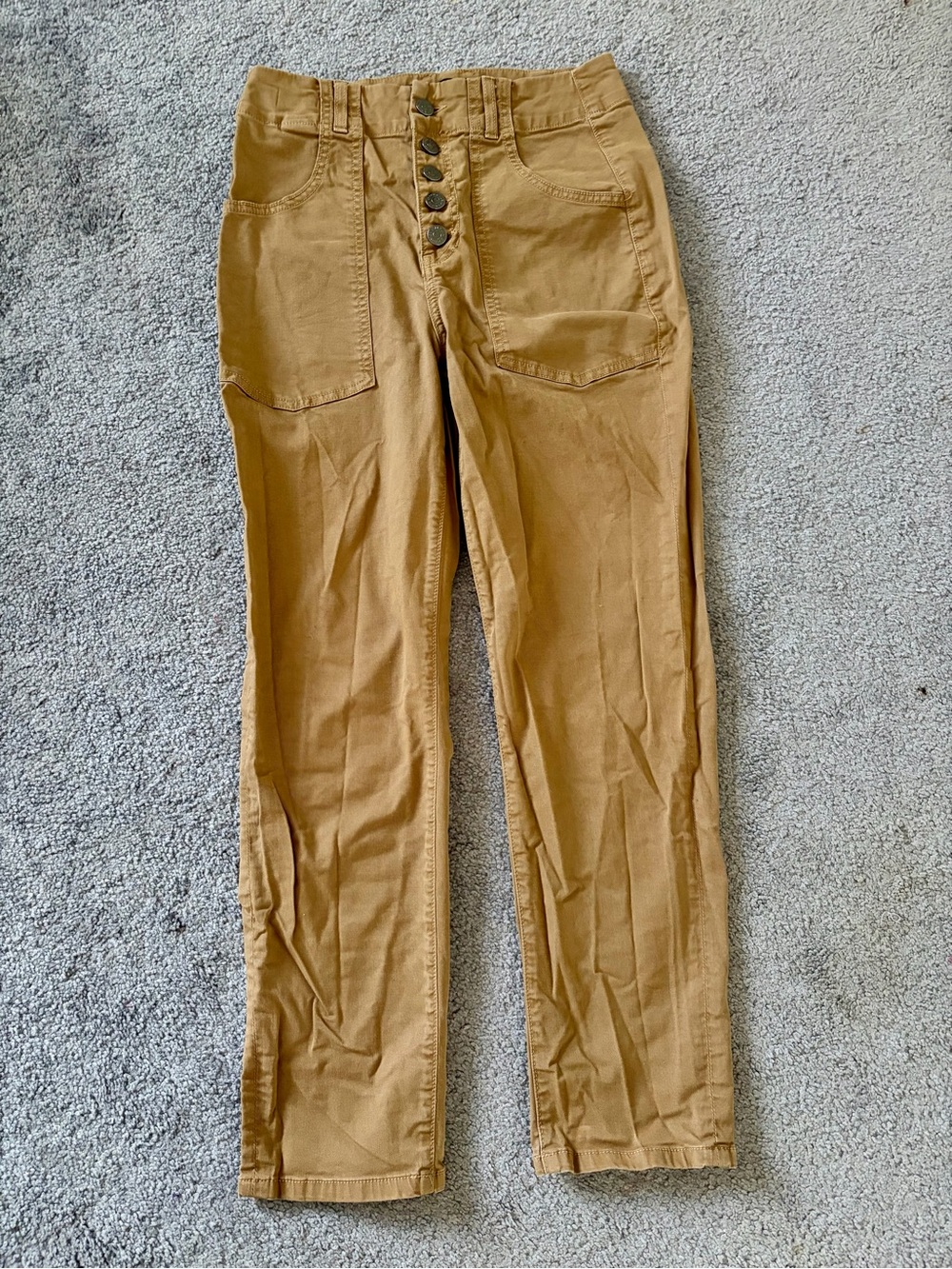 Veronica Beard Jeans High-Rise Button-Front Pants in Camel. Size 26.